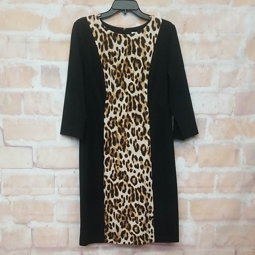 Chico's Black Dress with Leopard Print Panel